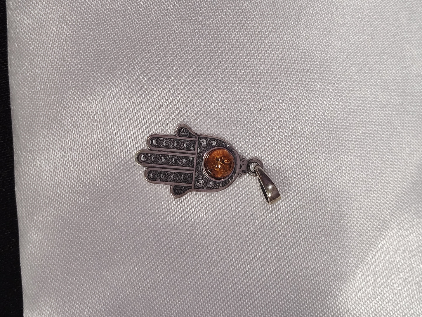 Baltic Amber Circle Cut in Hamsa Hand Charm