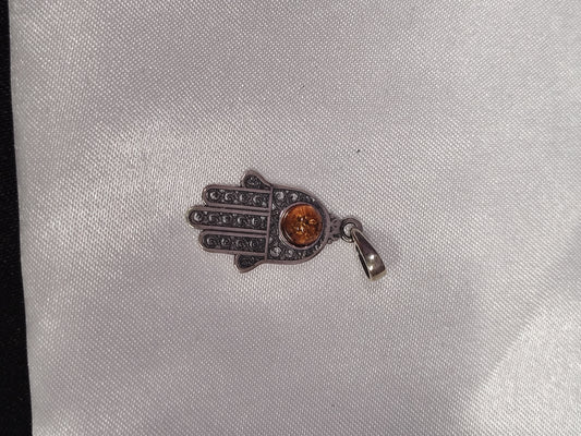 Baltic Amber Circle Cut in Hamsa Hand Charm