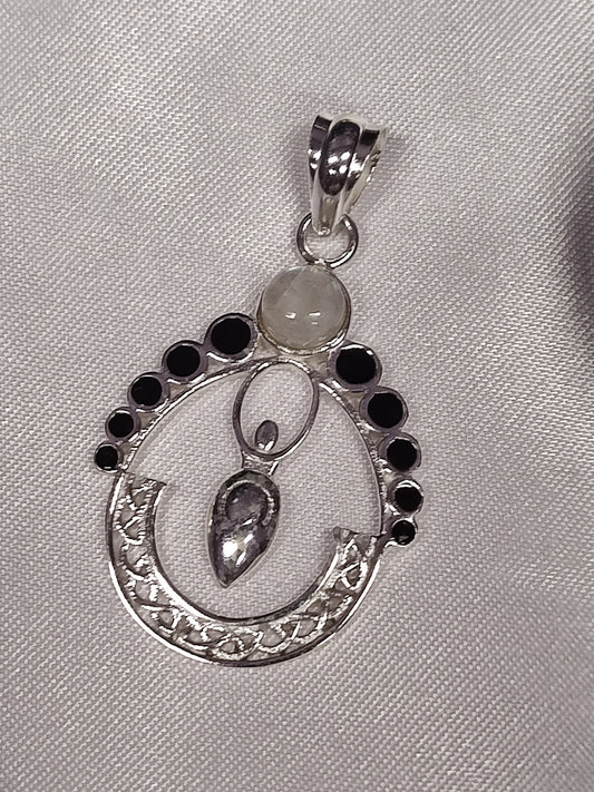 Rainbow Moonstone in Moon Goddess Sterling Silver Necklace Pendant