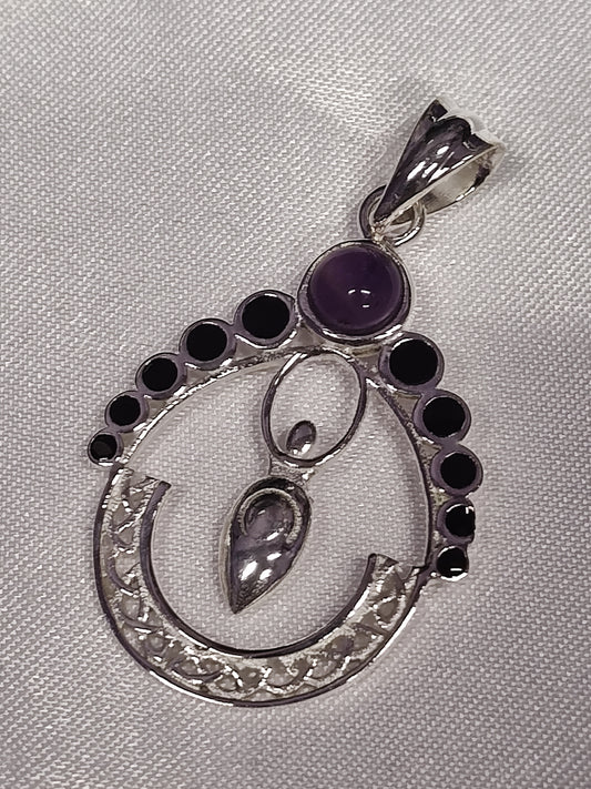 Amethyst Circle Cut in Sterling Silver Moon Goddess Pendant