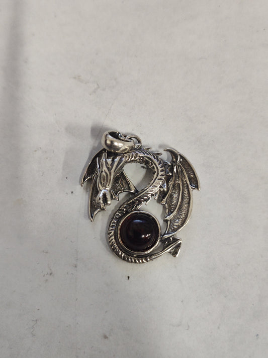 Garnet in Sterling Silver Dragon Pendant