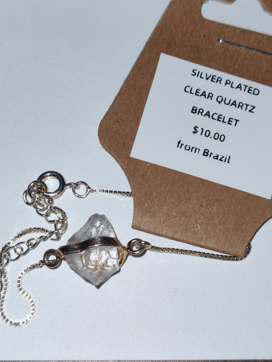 Clear Quartz Silver Plated Clasp Bracelet