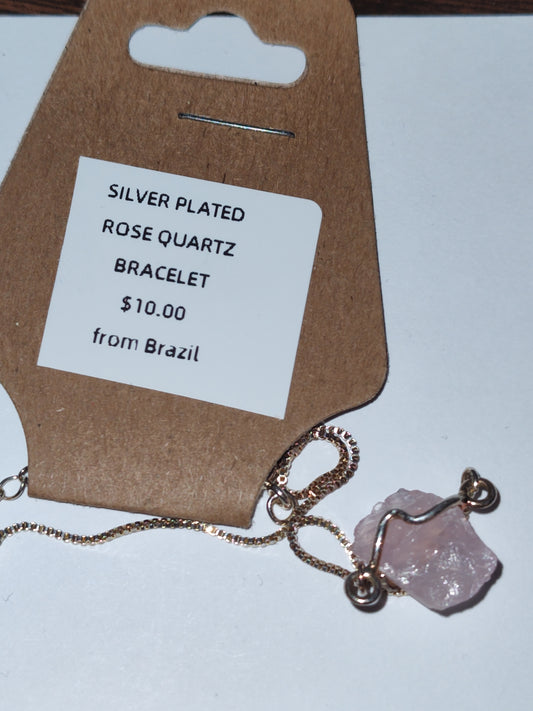 Rose Quartz Silver Plated Clasp Bracelet