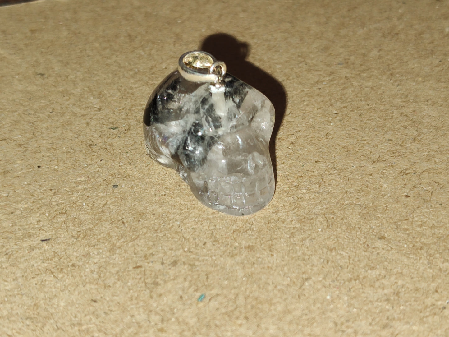 Tourmilated Quartz Skull Pendant