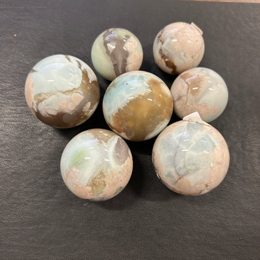 Green Flower Agate Spheres (prices vary)