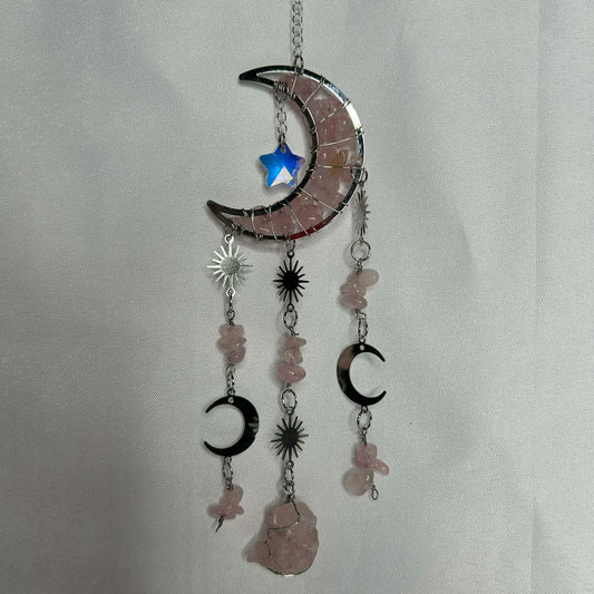 Rose Quartz Chip Moon Charm