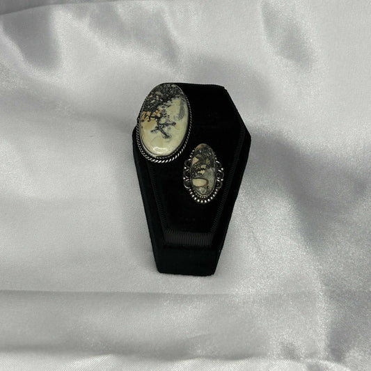 Dendritic Opal Oval Cut in Sterling Silver Ring