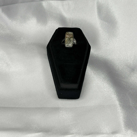 Crazy Lace Agate Rectangle Cut in Sterling Silver Ring