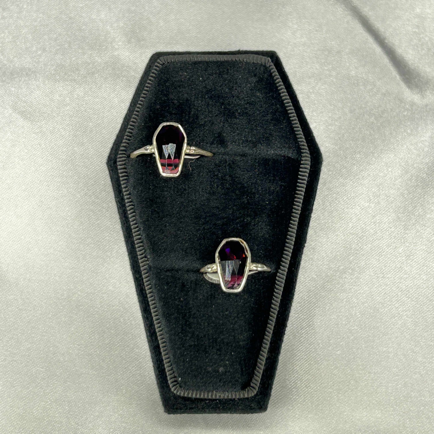 Red Garnet Sterling Silver Coffin Cut Ring