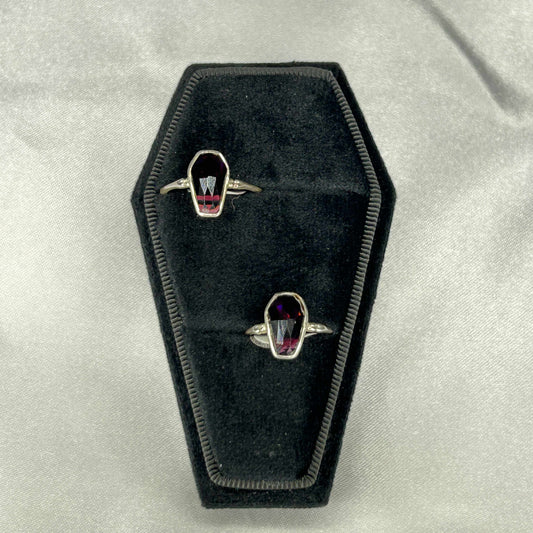 Red Garnet Sterling Silver Coffin Cut Ring