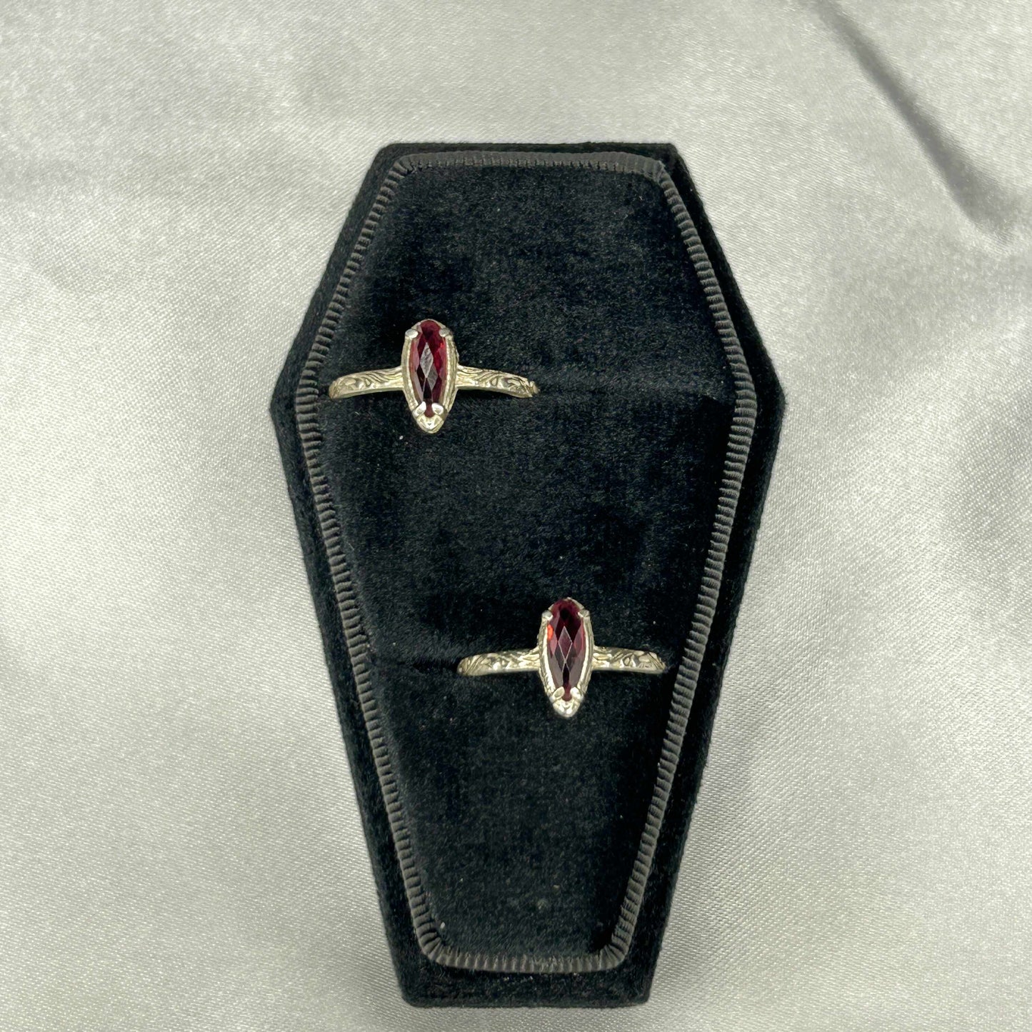 Red Garnet Sterling Silver Tear Cut Ring