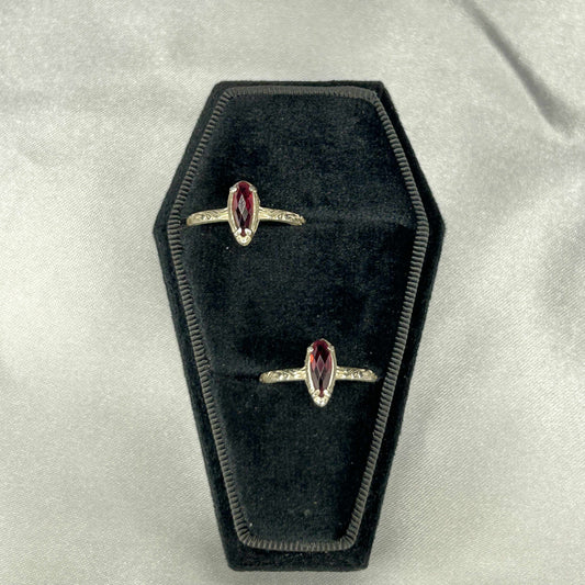 Red Garnet Sterling Silver Tear Cut Ring