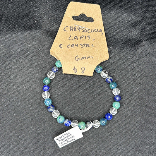 Chrysocolla, Lapis Lazuli + Clear Quartz Bracelet