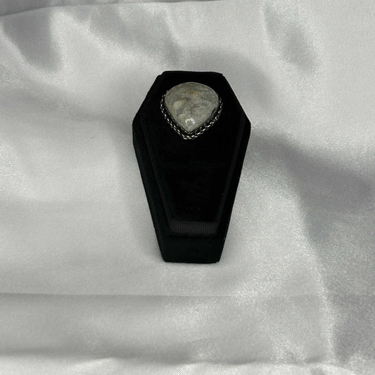 Coral Jasper Raindrop Cut in Sterling Silver Ring