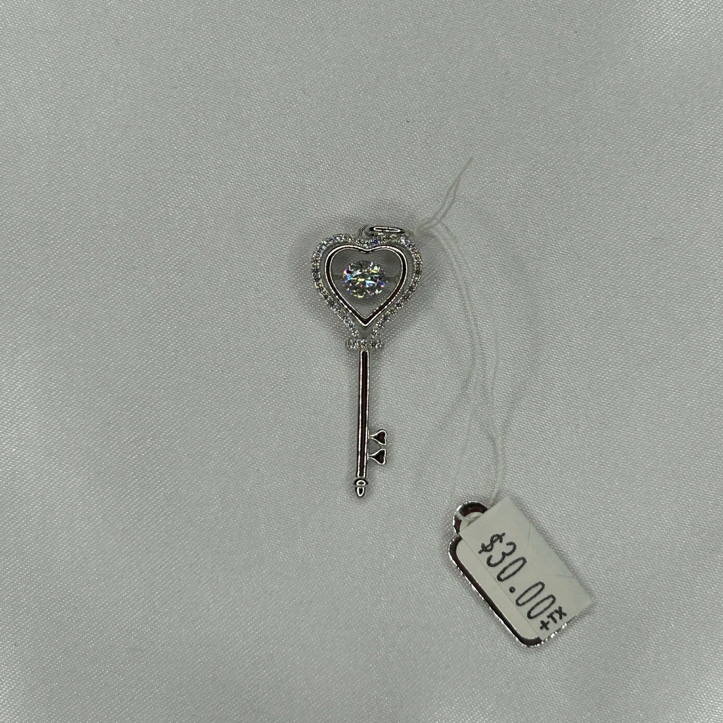 Moissanite Heart Key Sterling Silver Necklace Charm