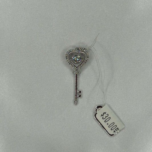 Moissanite Heart Key Sterling Silver Necklace Charm