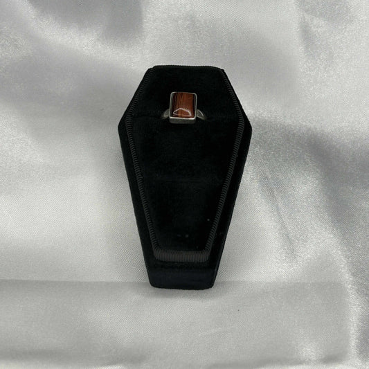 Red Tigers Eye in Square Cut Sterling Silver Setting Ring