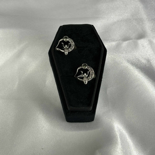 Moldavite Raw Cut in a Sterling Silver Moon Goddess Setting Ring