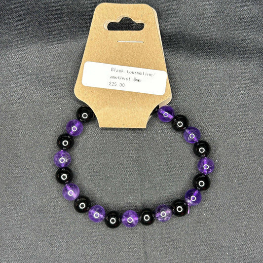 Black Tourmaline and Amethyst Bracelets