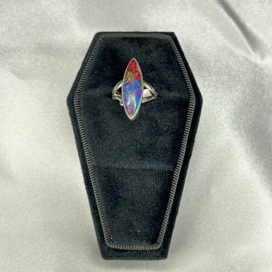 Pink Oyster Turquois Sterling Silver Oblong Cut Ring