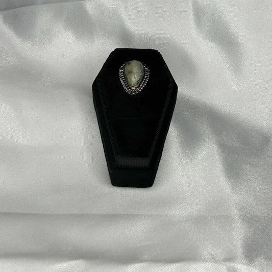 Prehnite Raindrop Cut in Sterling Silver Ring