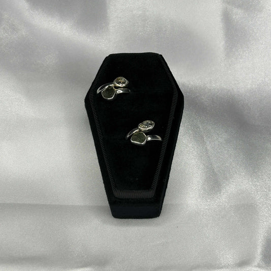 Moldavite and Herkimer in Sterling Silver Layered Setting Ring