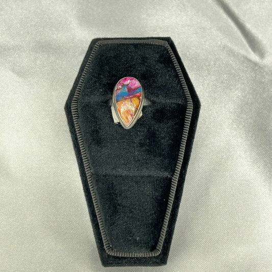 Pink Oyster Turquois Sterling Silver Rain Drop Cut Ring