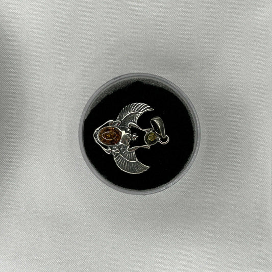 Amber Scarab Beetle Sterling Silver Necklace Charm