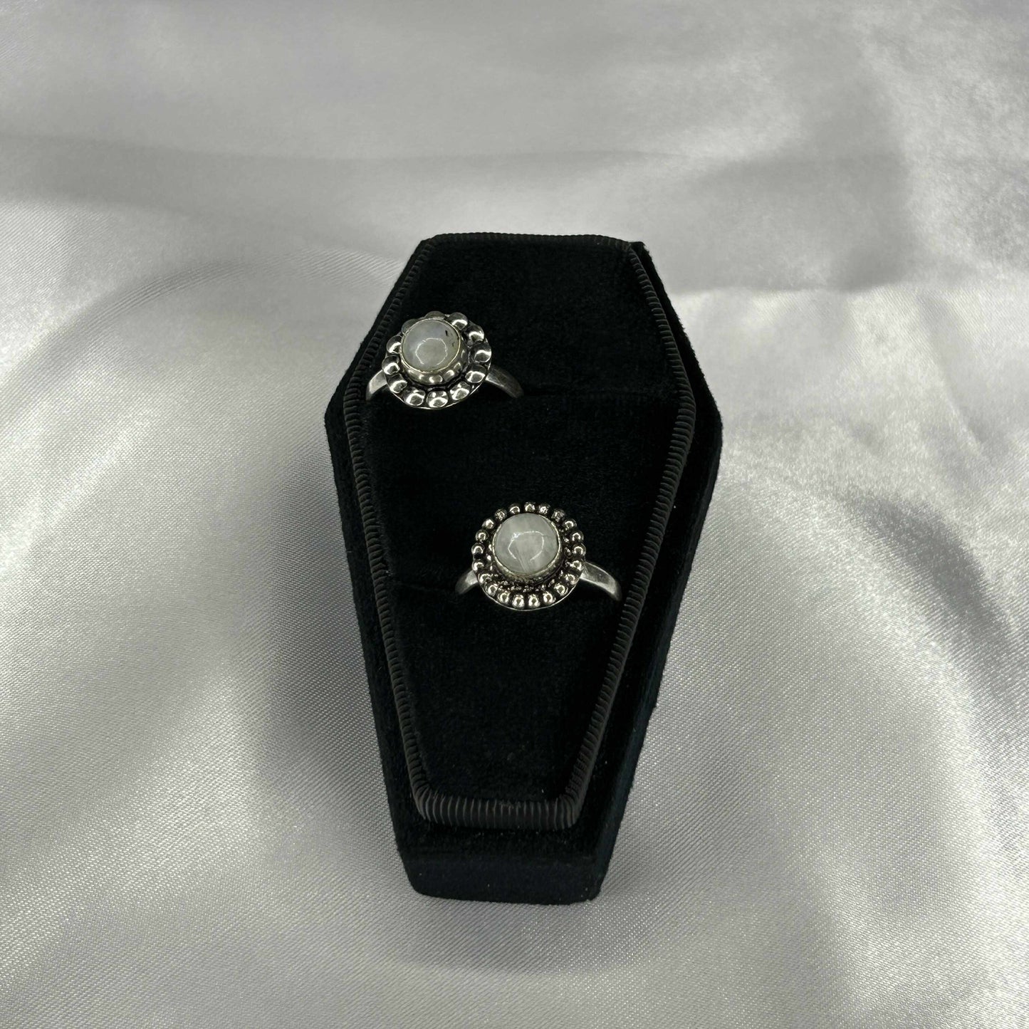 White Quartz Sterling Silver Flower Cut Ring