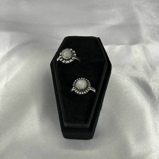 White Quartz Sterling Silver Flower Cut Ring