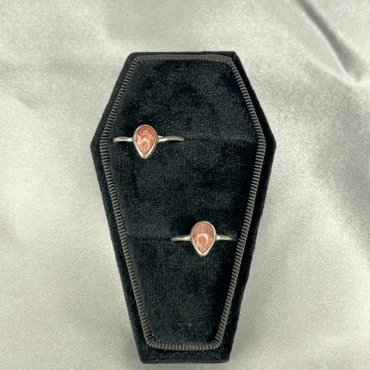 Pink Rhodochrosite Sterling Silver Tear Drop Ring