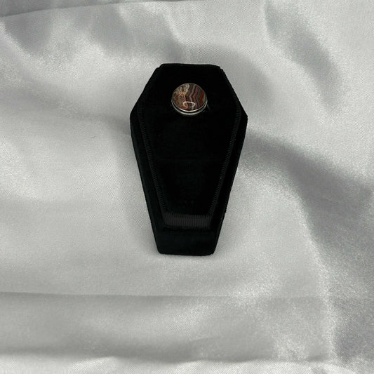 Crazy Lace Agate Circle Cut in Sterling Silver Ring