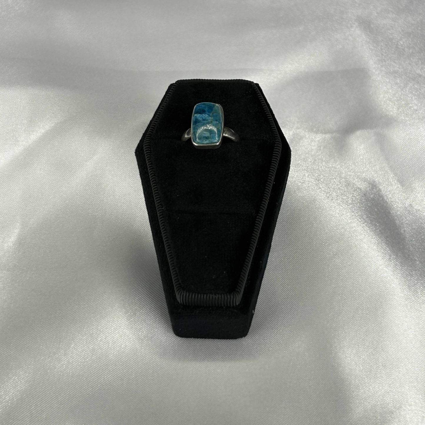 Blue Apatite Sterling Silver Square Cut Ring