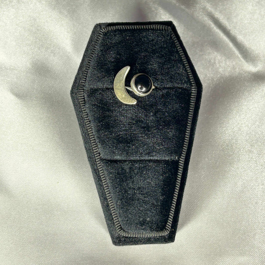 Onyx Sterling Silver Cresent Moon Ring