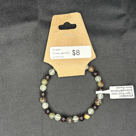 Dragons Blood, Garnet, Prehnite Bracelet