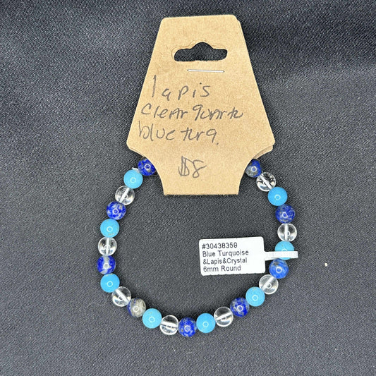 Lapis Lazuli, Clear Quartz, and Turquoise Bracelet