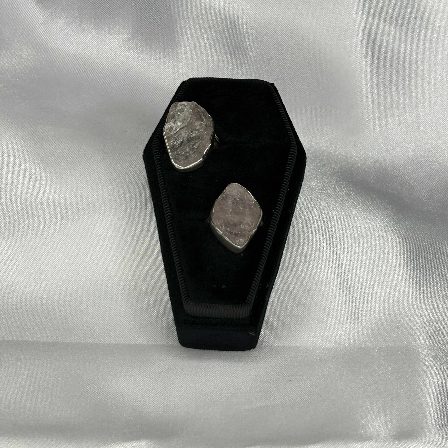 Rose Quartz Raw Cut in Sterling Silver Setting Ring