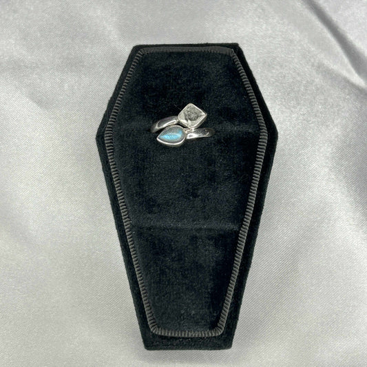 Labradorite and Herkimer Sterling Silver Twist Ring