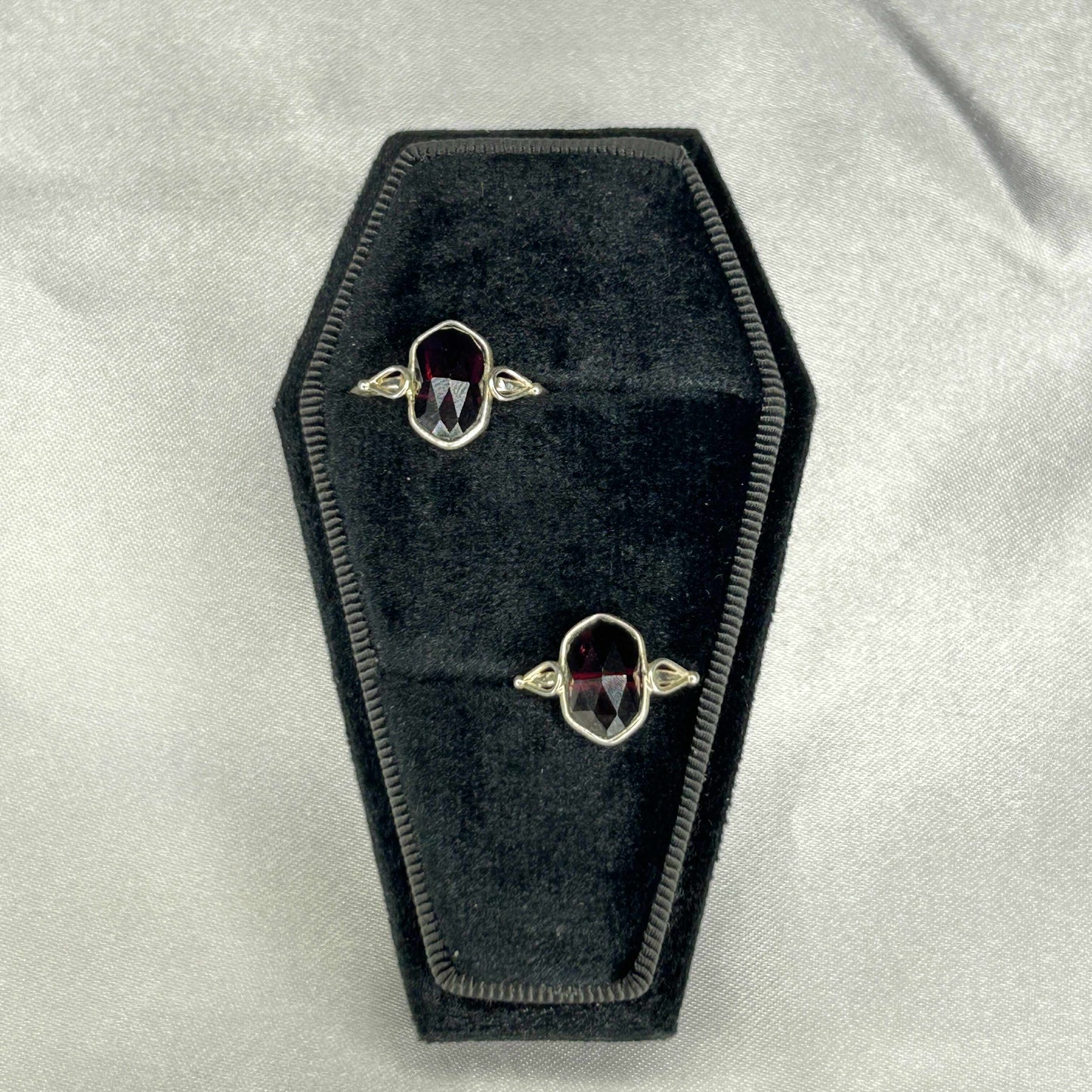 Red Garnet Sterling Silver Diamond Cut Ring