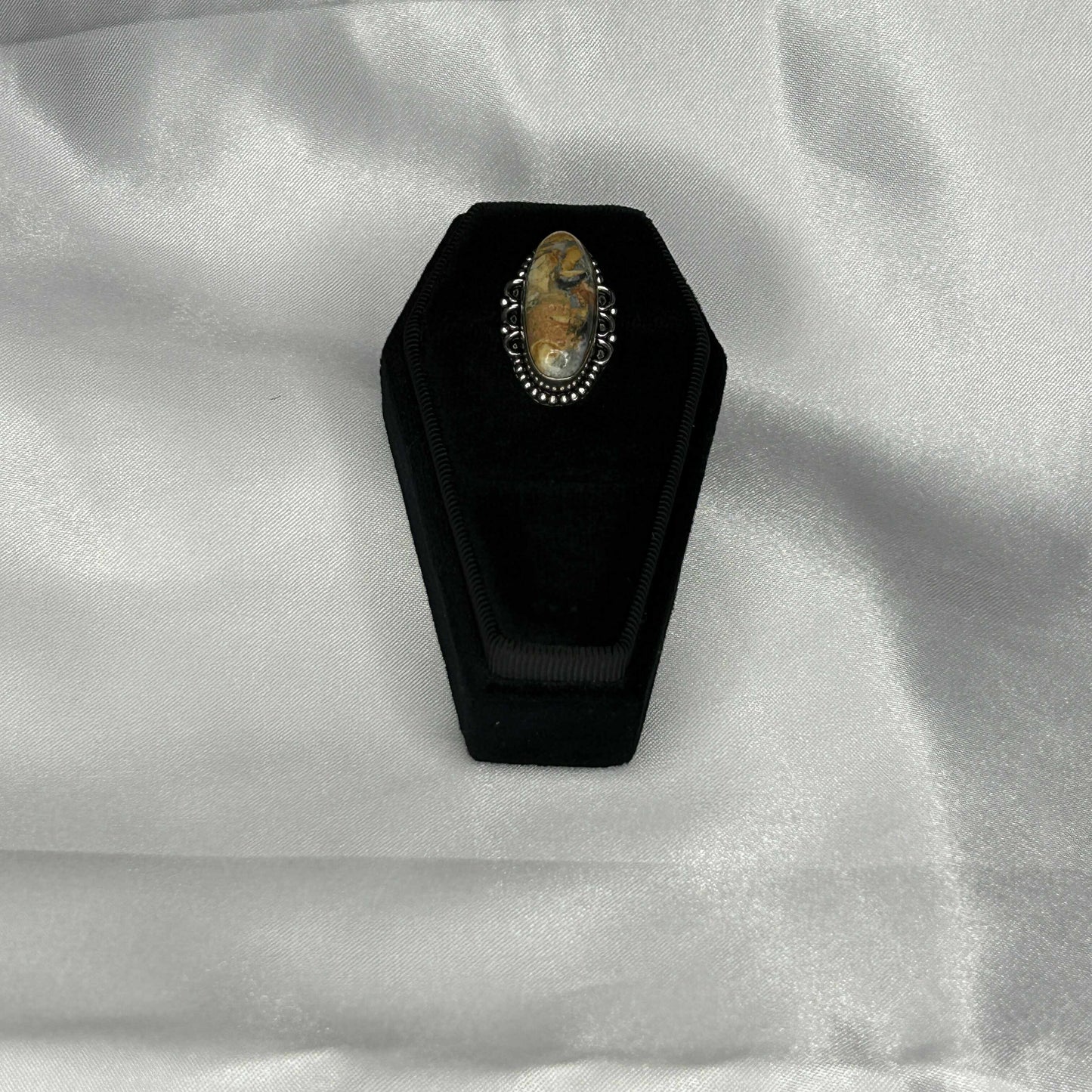 Bumble Bee Jasper Oval Cut in Sterling Silver Ring