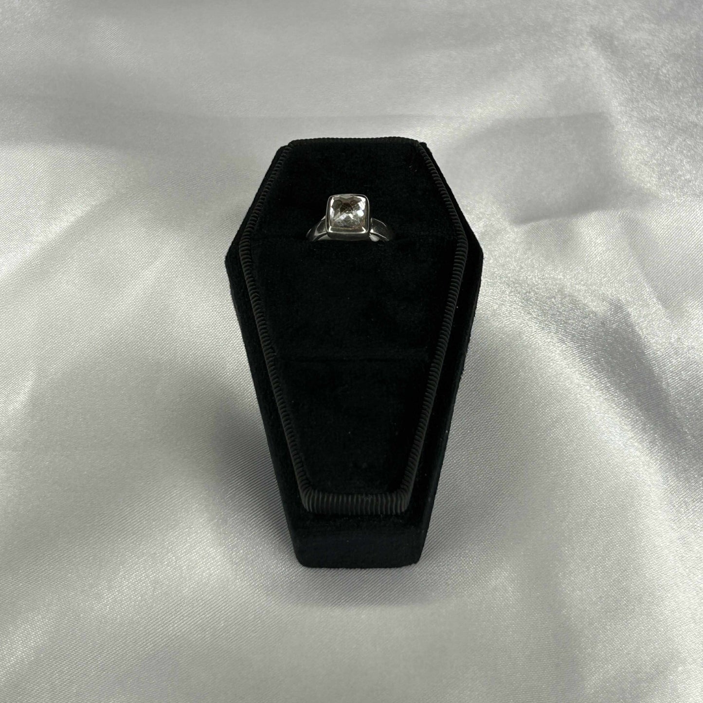 Pink Kunzite Sterling Silver Square Raw Cut Ring