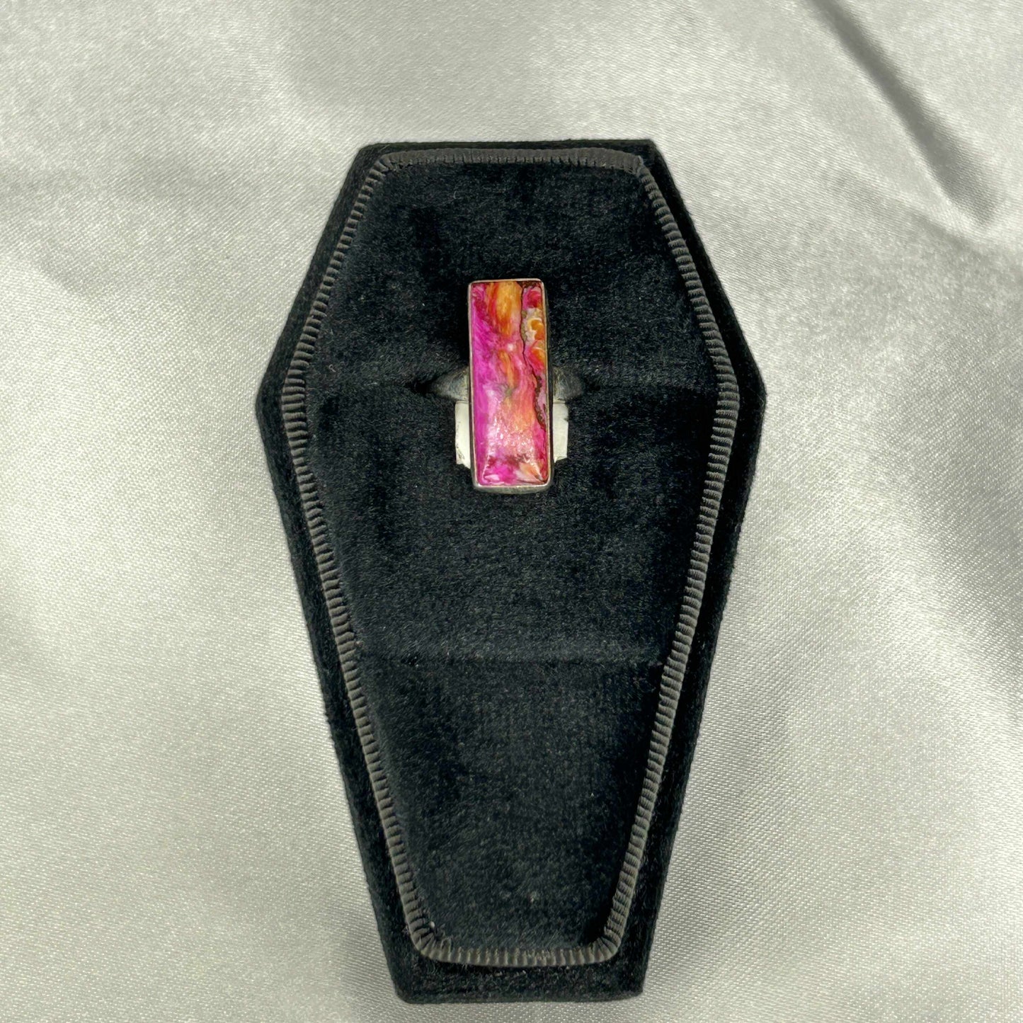 Pink Oyster Turquois Sterling Silver Rectangle Cut Ring