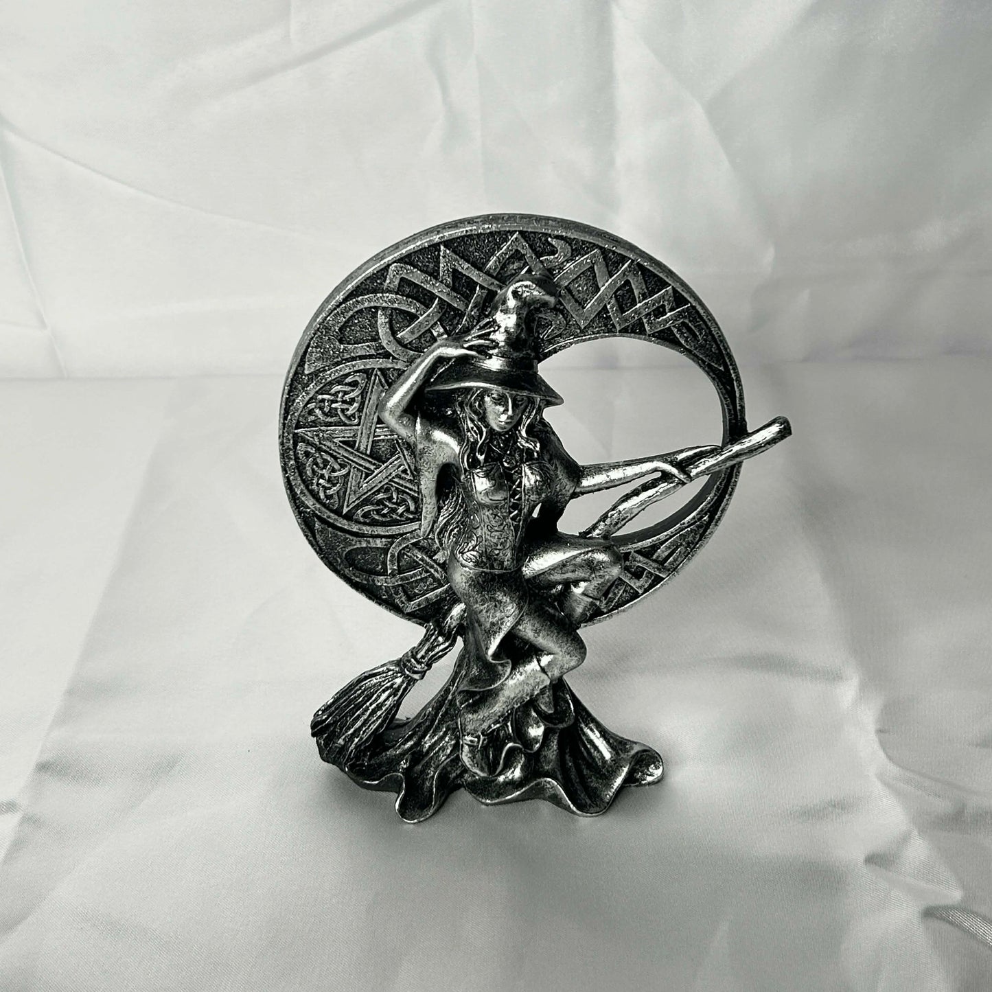 Ceramic Witch in Celtic Knot Moon