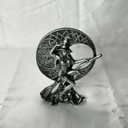 Ceramic Witch in Celtic Knot Moon