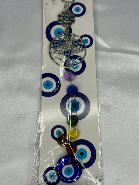 Evil Eye with Tree Of Life Chakra Glass Charm Wind Chime