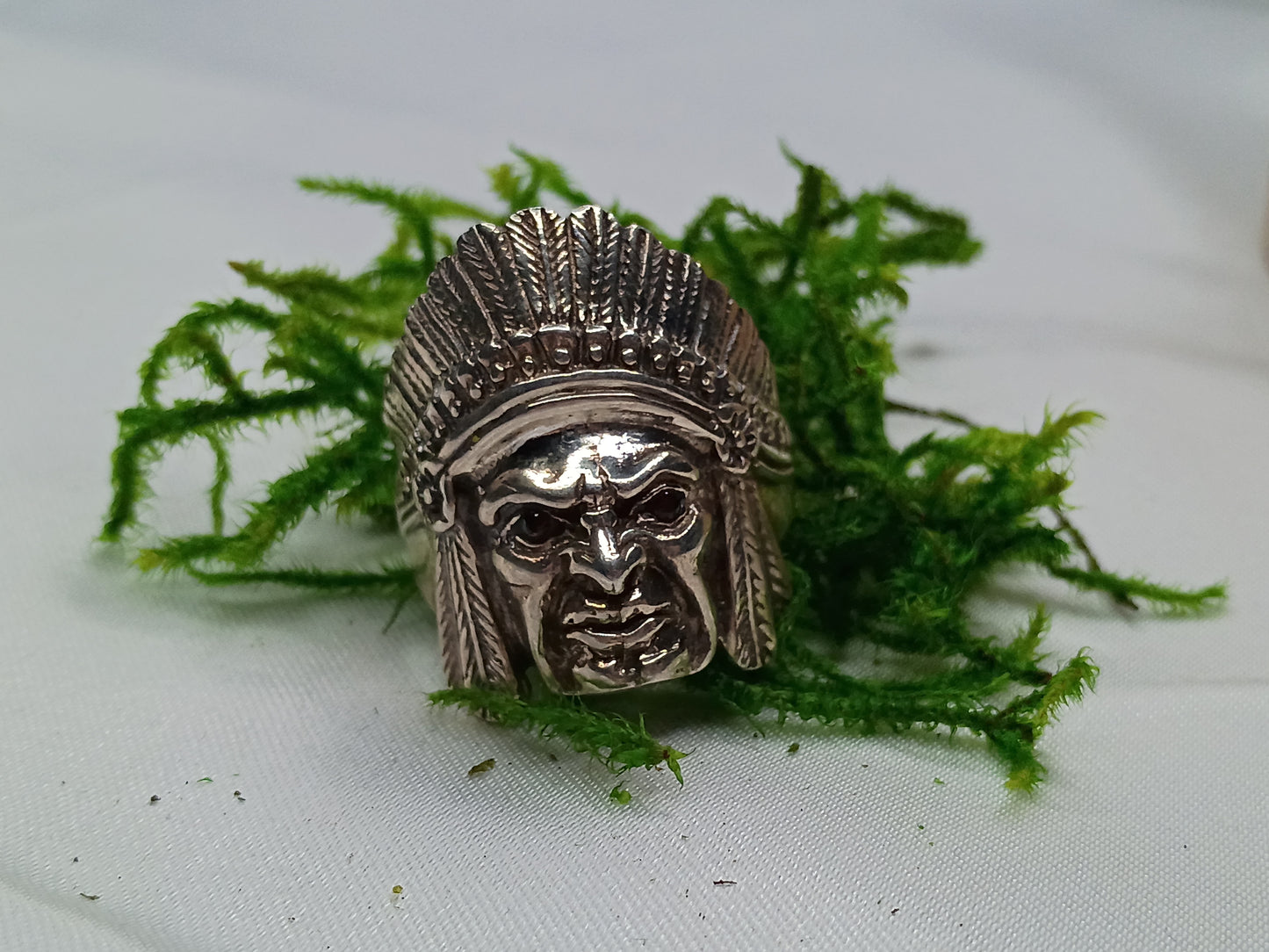 Ruby Eyed Indian Head Ring 9.25 Sterling Silver