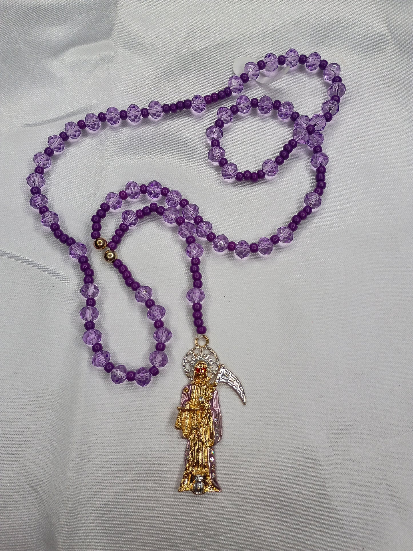 Purple Rosary w/ Pink Santa Muerte