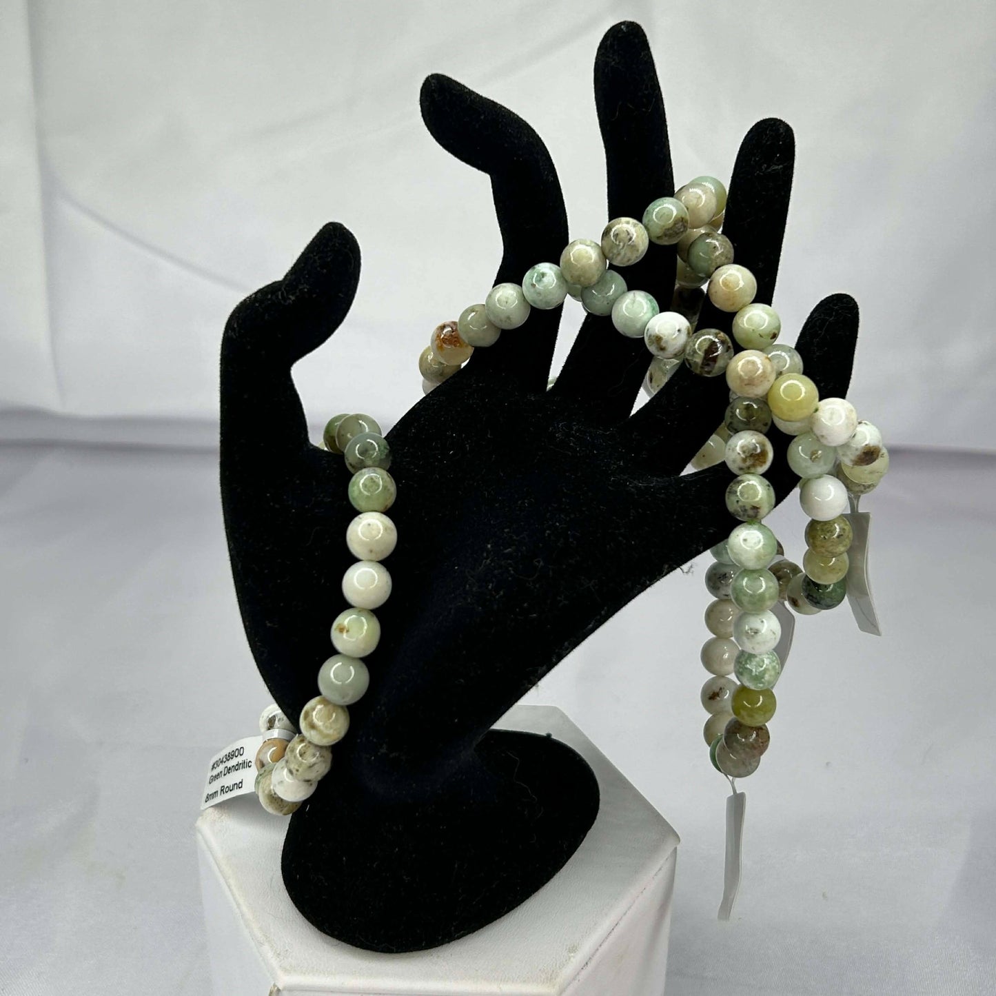 Bracelet of 8mm Green Dendritic Opal