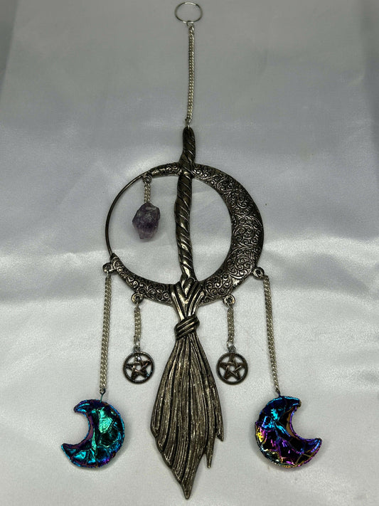 Metal Moon and Witch Broom with Bismuth Moons