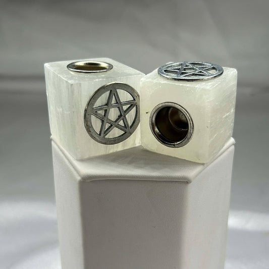 Selenite Pentacle Chime Candle Holder